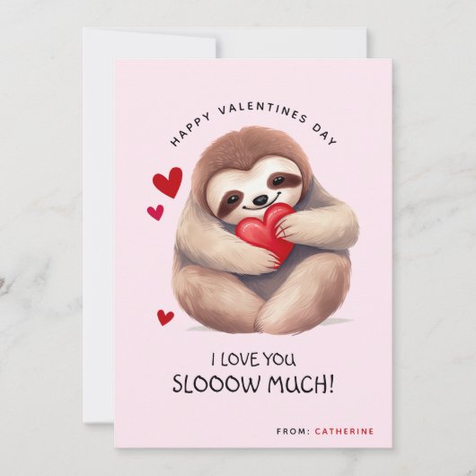 かわいいユーモアのあるナマケモノの子供向けバレンタインデー シーズンカード (正面)