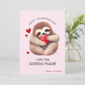 かわいいユーモアのあるナマケモノの子供向けバレンタインデー シーズンカード (スタンド正面)
