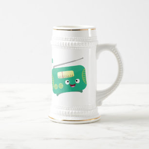 かわいいユーモアのあるハッピーなレトロラジオのカートゥーン ビールジョッキ