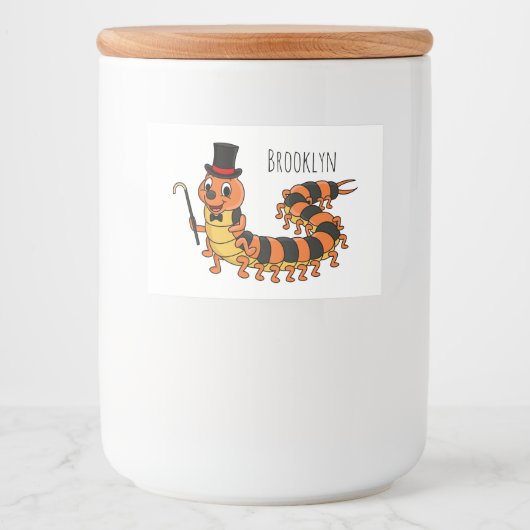 かわいいユーモアのあるムカデの漫画イラスト フードラベル (正面)