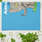 かわいいユーモアのある象に鳥が鼻に乗った漫画 キッチンタオル (折り畳み)