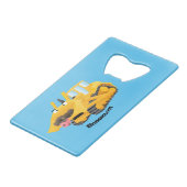 かわいいユーモアのある黄色のブルドーザーの漫画キャラクター クレジットカード栓抜き (正面アングル)