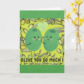 かわいいユーモアのオリーブよ 愛してる カード (黄色い花)