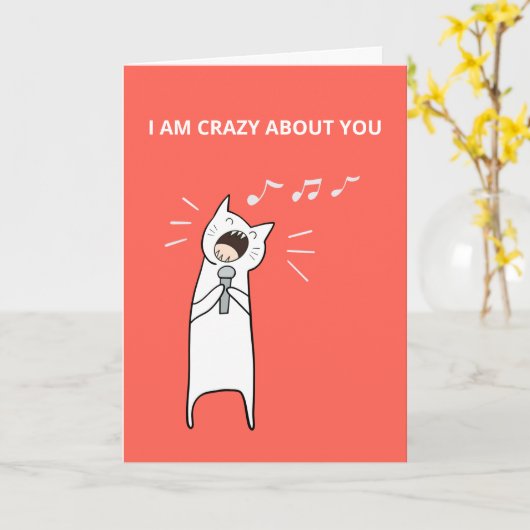 かわいいユーモアの歌う猫が大好き！ カード (黄色い花)