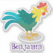 かわいいユーモア溢れる鳴くニワトリのイラスト シール (正面)