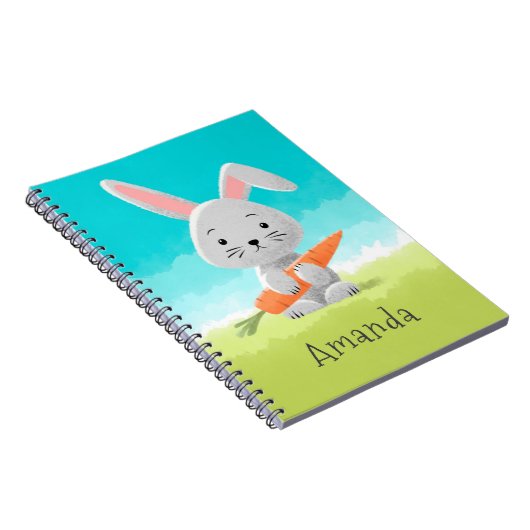 かわいいユーモア漫画のウサギの女の子用ニンジン ノートブック (右側)