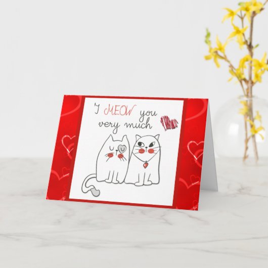 かわいいユーモア漫画の猫の愛 カード (黄色い花)