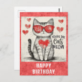 かわいいユーモア猫の誕生日ハート ポストカード (正面/裏面)