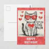 かわいいユーモア猫ハッピーバースデーハート ポストカード (正面/裏面)