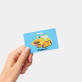 かわいいユーモア黄色ブルドーザーアニメキャラクター バッジ (手持ち)