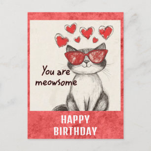 かわいいユーモア 誕生日 猫 ハート ポストカード
