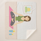 かわいいヨガガガールインアかわいらしルームイラストレーション シェルパブランケット (正面)