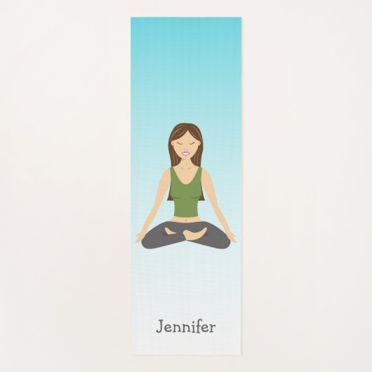 かわいいヨガガガールインロータスポーズ&名前をカスタムする ヨガマット (正面)