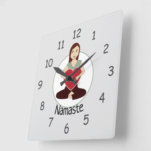 かわいいヨガガガールホールド赤いハートナマステ スクエア壁時計 (傾斜)