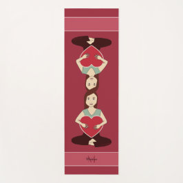 かわいいヨガガガールホールド赤いハートモノグラム ヨガマット