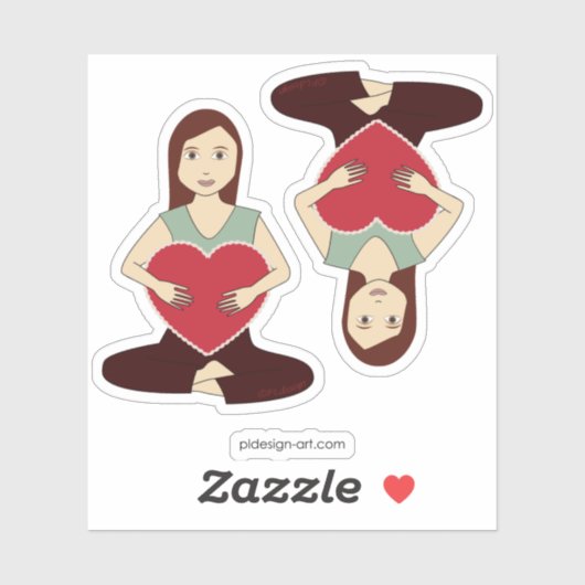 かわいいヨガガガールホールド赤いハート シール (シート)
