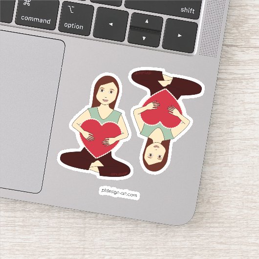 かわいいヨガガガールホールド赤いハート シール (詳細)