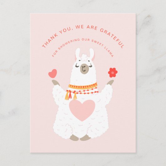 かわいいヨガラマのベビーシャワーありがとう ポストカード (正面)