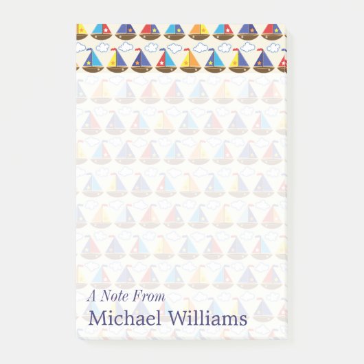 かわいいヨットパターン|はあなたの名前を加えます ポストイット (正面)