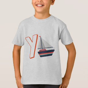 かわいいヨット用Y – キッズ英語ABCDアルファベット Tシャツ