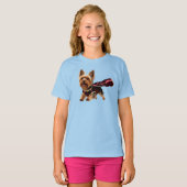 かわいいヨーキーのスーパーヒーロー キッズTシャツ Tシャツ (正面フル)