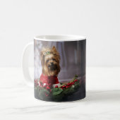 かわいいヨーキーの犬のクリスマス コーヒーマグカップ (正面左)
