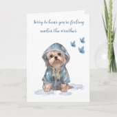 かわいいヨーキーの青水彩画で元気に カード (正面)