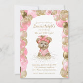 かわいいヨーキーの2歳の誕生日パーティー 招待状 (正面)