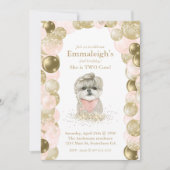 かわいいヨーキーの2歳誕生日 ローズゴールドの風船 招待状 (正面)