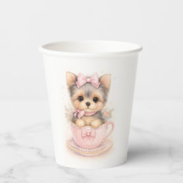 かわいいヨーキーティーカップバースデーペーパーカップ 紙コップ