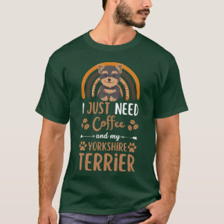 かわいいヨークシャテリアのコーヒーカフェかわいいフリーズ Tシャツ