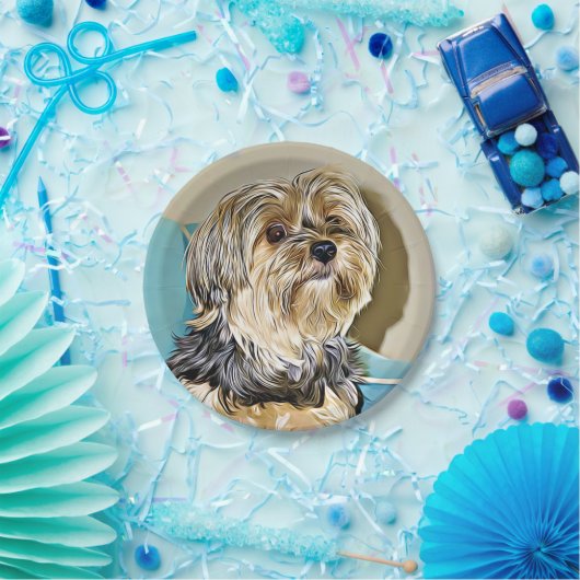 かわいいヨークシャテリアのデジタル芸術 ペーパープレート (パーティー)