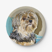 かわいいヨークシャテリアのデジタル芸術 ペーパープレート (正面)