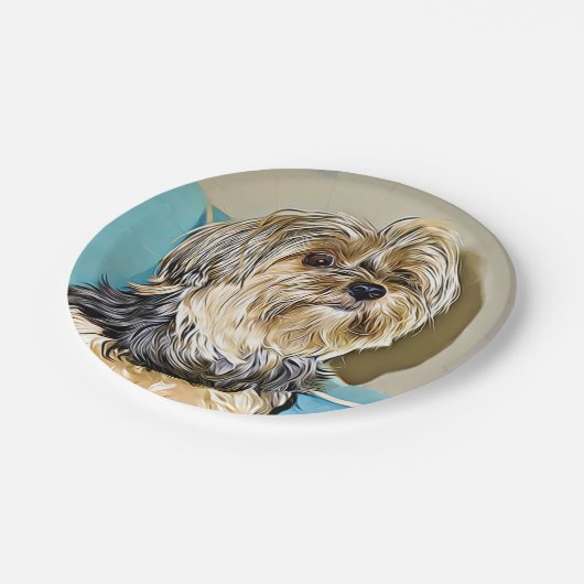 かわいいヨークシャテリアのデジタル芸術 ペーパープレート (アングル)