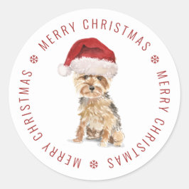 かわいいヨークシャテリア メリークリスマス ラウンドシール