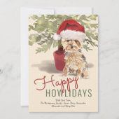 かわいいヨークシャテリア Happy Howlidays シーズンカード (正面)