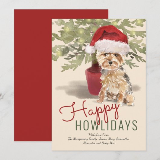 かわいいヨークシャテリア Happy Howlidays シーズンカード (正面/裏面)