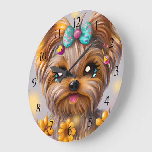 かわいいヨークシャーテリアかわいいパピーポスター ラージ壁時計 (傾斜)