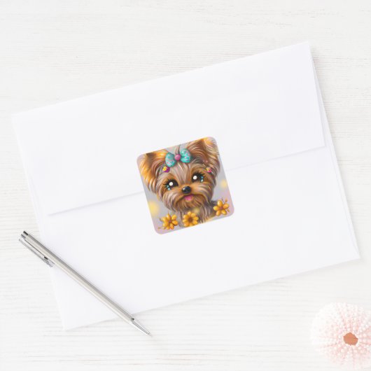 かわいいヨークシャーテリアかわいい子犬 スクエアシール (封筒)