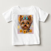 かわいいヨークシャーテリアかわいい子犬 ベビーTシャツ (正面)