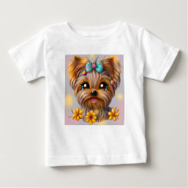 かわいいヨークシャーテリアかわいい子犬 ベビーTシャツ