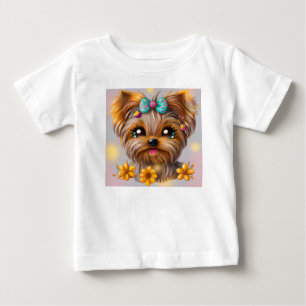 かわいいヨークシャーテリアかわいい子犬 ベビーTシャツ