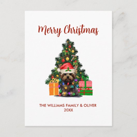 かわいいヨークシャーテリアとツリークリスマスホリディハガキ シーズンポストカード (正面)