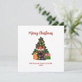 かわいいヨークシャーテリアと木のクリスマス シーズンカード (スタンド正面)