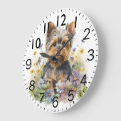 かわいいヨークシャーテリアの子犬 ラージ壁時計 (傾斜)