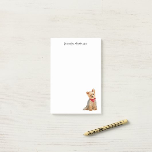 かわいいヨークシャーテリアの水色パーソナライズされた ポストイット (デスク上)