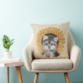 かわいいヨークシャーテリアの犬とひまわりがベージュの背景 クッション (椅子)