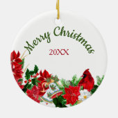 かわいいヨークシャーテリアインクリスマスリース セラミックオーナメント (裏面)