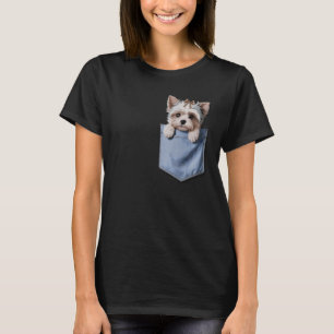 かわいいヨークシャーテリアインポケットとサッカーコケットボウ Tシャツ