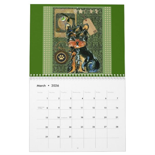 かわいいヨークシャーテリアカレンダー カレンダー (3月 2026)